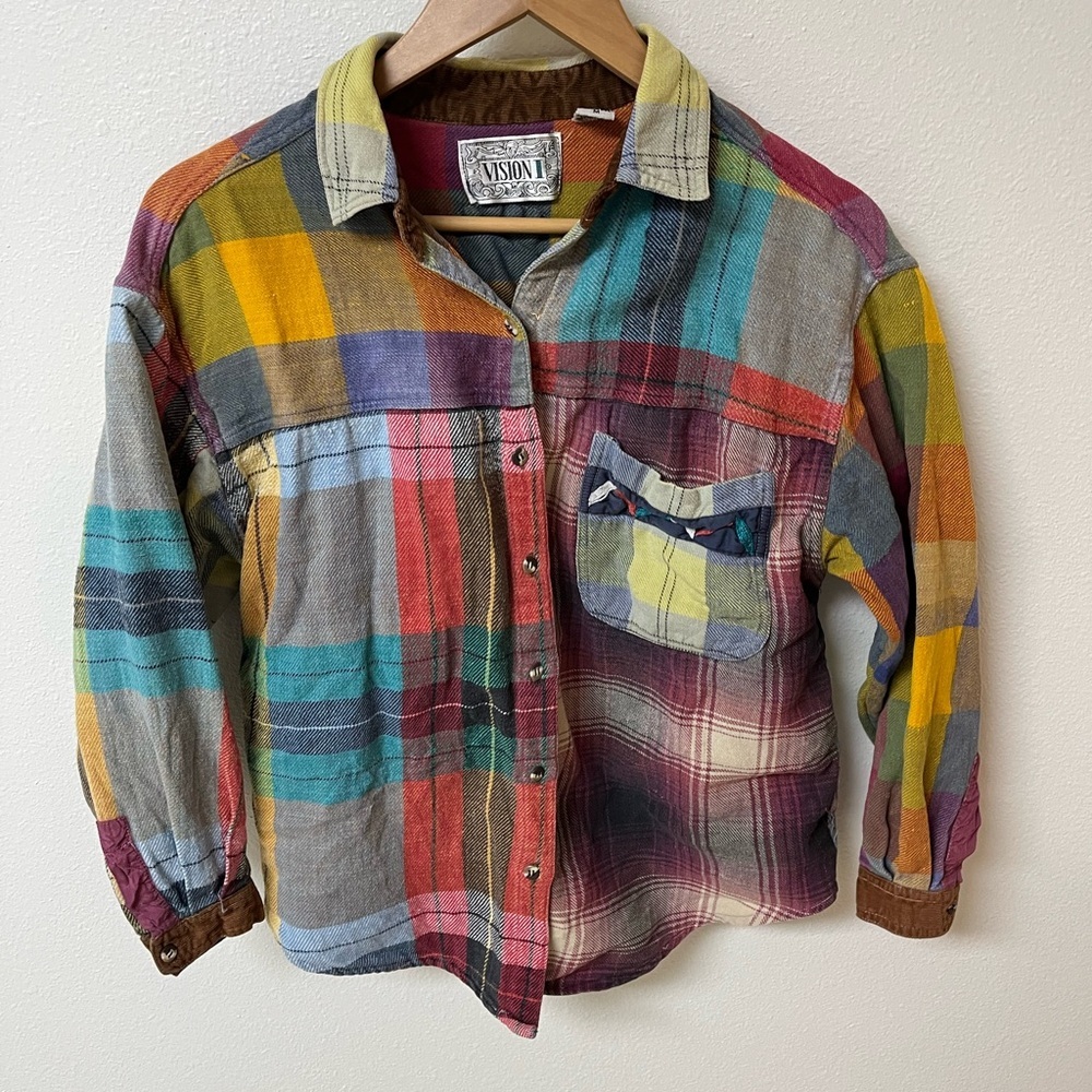 Vision 1 vintage cotton Colorful Plaid Button-Up Shirt women’s size M